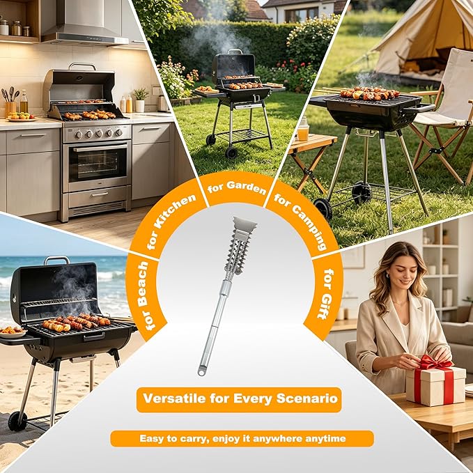 Grill Brush with Scraper Bristle Free – Stainless BBQ Grill Brush for Outdoor Grill with Removable Metal Handle, Safe Grill Accessories for Gas/Charcoal Grill - for Home, Camping, Backyard