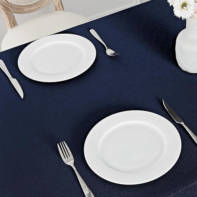 Rectangle Tablecloth Waterproof 60x144 inch Linen Textured Table Cloth Stain and Wrinkle Resistant Washable, Decorative Fabric Table Cover for Dining, Party and Camping, Navy Blue