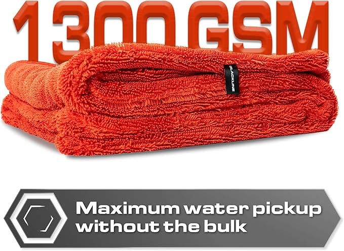 Blackline Car Drying Towel - 2ft x 3ft XL-Popular Pick Among Detailing Pros - 1300 GSM Microfiber Towel - Absorbs Over 8lbs of Water - Leaves No Streaks, Spots or Scratches - Dries an Entire Car
