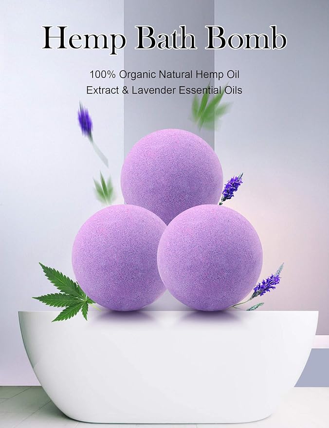 Bath Bombs,2 Pack Fizzy Spa Gift Natural Hemp Oil Extract and Lavender Essential Oils Bath for Moisturizing Dry Skin,Relaxing,Bubble Bath for Gifts Idea for Men Women