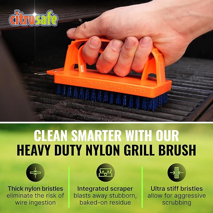 Citrusafe Complete Grill Cleaning Kit - Grill Cleaner Spray (16oz), Scrubber 3 Pack, Nylon Brush, Cookbox Scraper and Microfiber Cleaning Towel - Tools to Clean BBQ Grill Grates, Smokers, Ovens