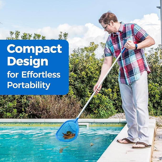 Mowend Swimming Pool Skimmer Net Total Length 57 inches, Leaf Rake Net with 4 Section Telescopic Aluminum Pole for Fast Cleaning Ponds, Hot Tub, and Spas, Pool Cleaner Supplies and Accessories