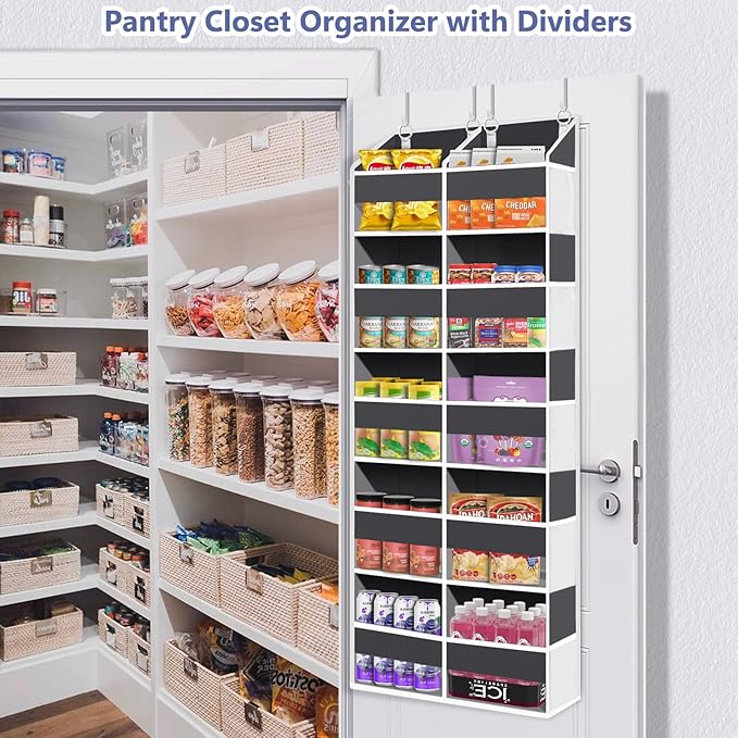 Heavy Duty Over The Door Organizer 5 Tiers, Extra Large Behind Door Storage of 10 Big Front & 10 Mesh Pockets, 80lb Weight Capacity, Hanging Doors Storage Organizer for Closet Bedroom Nursery, Grey