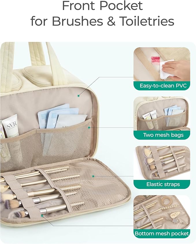 BAGSMART Travel Toiletry Bag, Puffy Large Toiletry Bag for Women, Lightweight Cosmetic Makeup Bag Organizer with Handle for Traveling, Accessories, Essentials, Toiletries (Green)