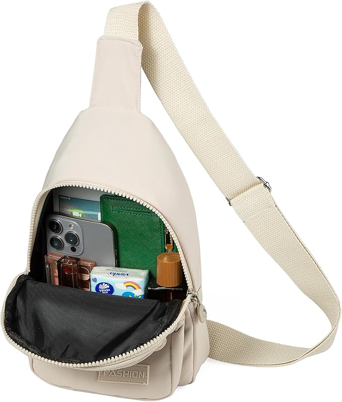 Banelu Sling Bag Small Crossbody Bags for Women Men, Cross Body Bag Sling Backpack for Outdoors Sports Hiking - Beige