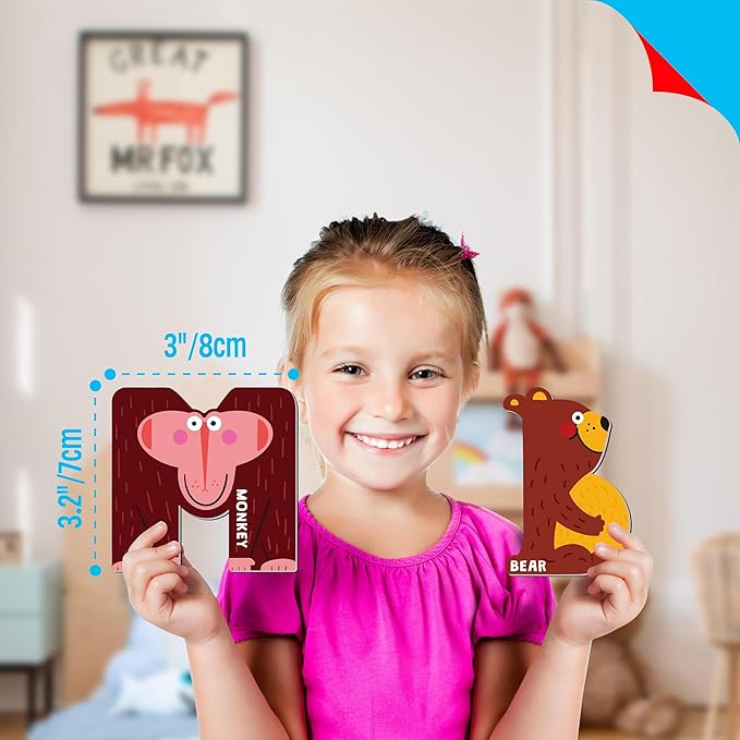 Magnetic Uppercase Letters, 26 Pieces Letter Magnets Educational Learning Tool Alphabet and Animal Recognition for Kids Toddlers 3 4 5 Years Old