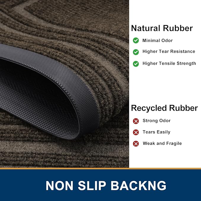 Buganda Front Door Mat Indoor Outdoor Entrance, Non-Slip Natural Rubber Doormats, Easy Clean, Low Profile, Dirt Trapper Entryway Floor Mats for Outside, Garages and Patios, 59x23, Brown