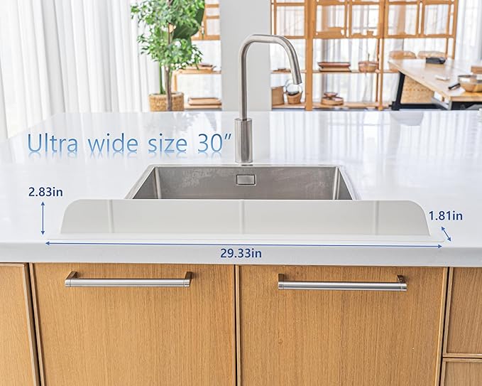30 inch (75cm) Premium Kitchen Sink Silicone Water Splash Guard SIZE UPGRADE 30" and new package - NO Suction Cups, Ultra Wide 30" - Made in Korea (Ultra Wide Eco White)