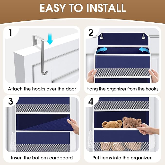 2 Pack Over The Door Organizer, Hanging Storage Organizer with Clear Window, 40lb Ultra Sturdy Large Capacity Room Organizer for Pantry Laundry Bathroom Nursery Closet (Blue)