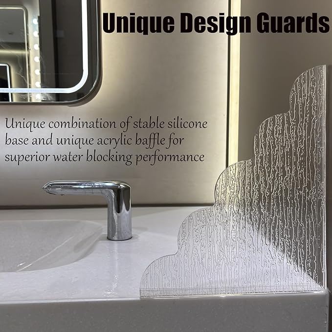 Large Shower Splash Guard, 2 Pack, 9.1 x 11.5 Inch, Waterproof Bathtub Corner Water Blocker with Silicone Base, Unique Acrylic Baffle for Bathroom, Kitchen Sink