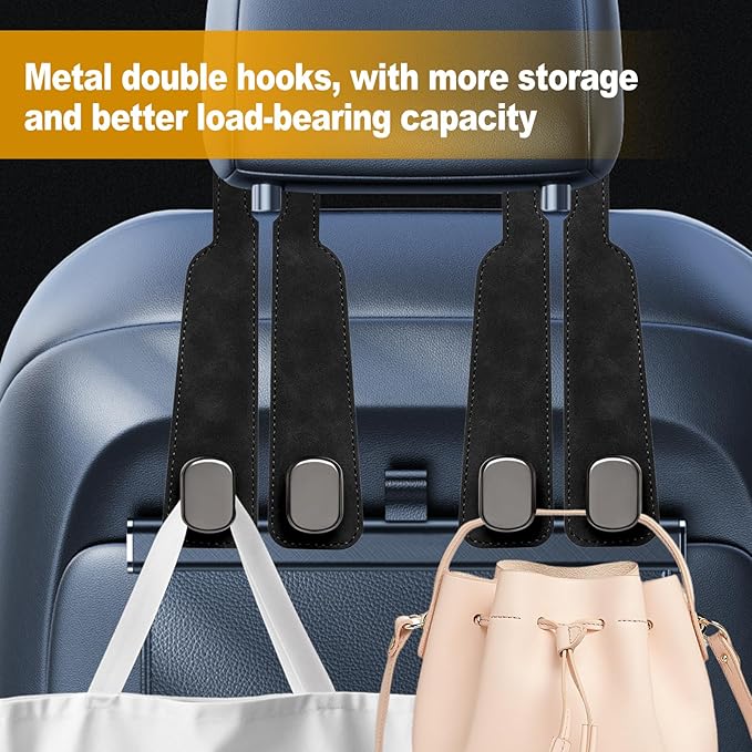 JinnEterri Car Purse Hook Purse Hook for Car Seats Headrest Car Seat Hooks,Heavy Duty Vehicle Organizer for Handbags, Groceries, Purses, Keep Car Tidy (Black, 4 Pack)