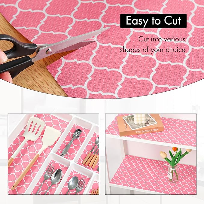 Cooyes Shelf Liner, Non-Adhesive Drawer and Cabinet Liner, EVA Washable Oil-Proof Shelf Paper for Kitchen Cabinets, Refrigerator, Storage, Desks with Modern Pattern