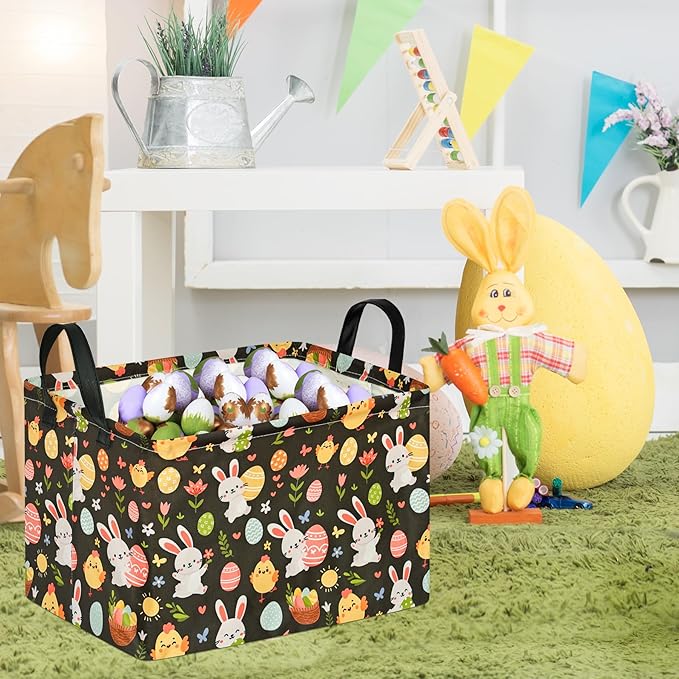 MAIZMZ Easter Storage Basket Eggs Bunny Flower Gifts Cube Waterproof Storage Bins Organizer,Foldable Closet Shelf Baskets with handles for Women,Nursery Hamper Toys Box,Room Decorations
