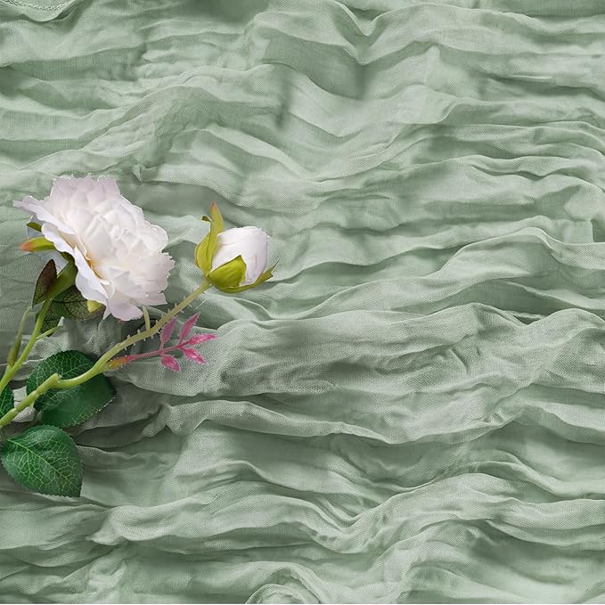Bailarina 25 Pack Cheesecloth Table Runner 17x108 Inch Long Gauze Cheese Cloth 9ft Wrinkled Sheer Table Runner for Wedding Reception Birthday Party Table Decoration (Sage Green)