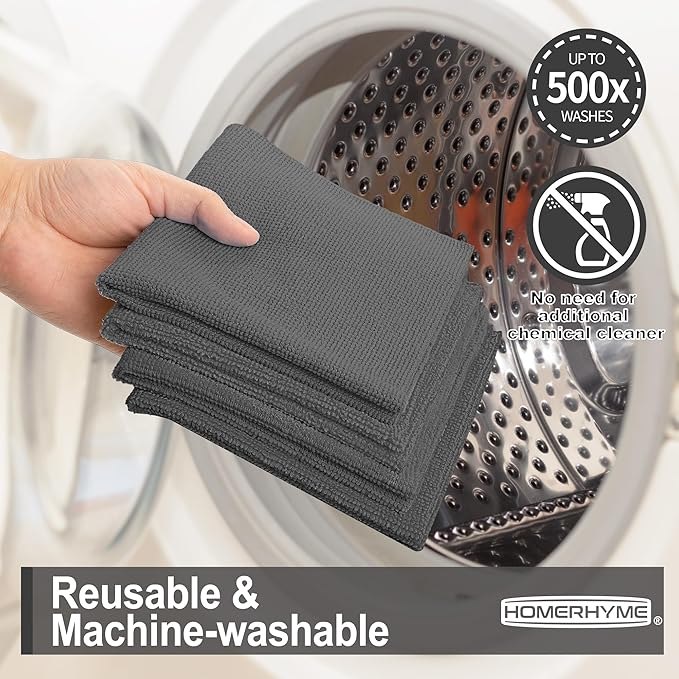 HOMERHYME Microfiber Cleaning Cloth, 12 Pack Grey Cleaning Rags, 12" X 11" Lint Free Dish Towels Wash Cloths, Reusable Microfiber Towels for Home and Kitchen Bathroom Apartment Cleaning Supplies