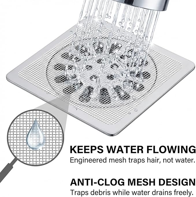 50 Pack Square Disposable Shower Drain Hair Catcher Stickers - Waterproof Drain Covers for Bathroom Floor, Sink & Bathtub, Easy-Peel Drain Hair Trap for Clog Prevention & Hygiene
