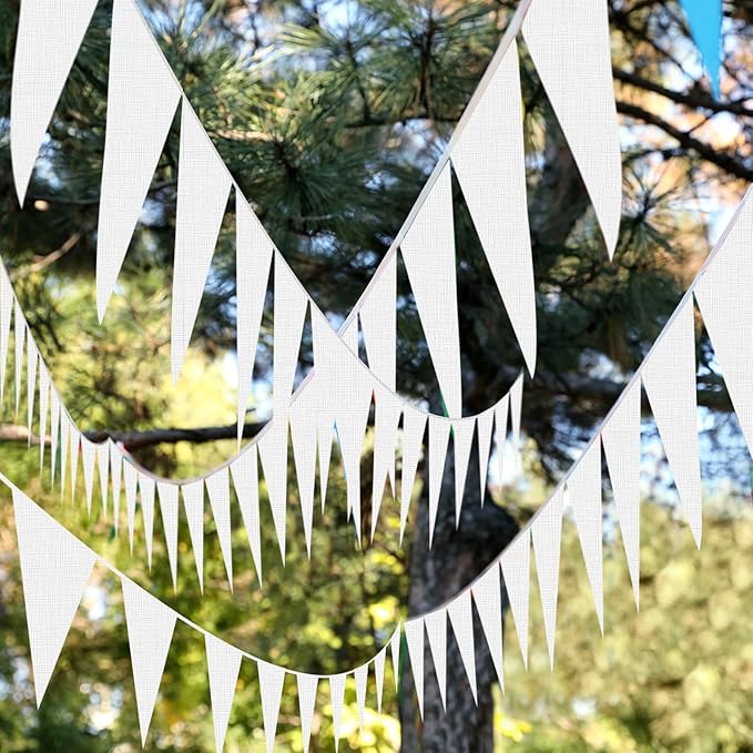Tatuo 820 ft 500 Pcs Pennant Banner Flag String Hanging Triangle Bunting Flag for Carnival Party Outdoor Events Birthday Classroom Decoration(White)
