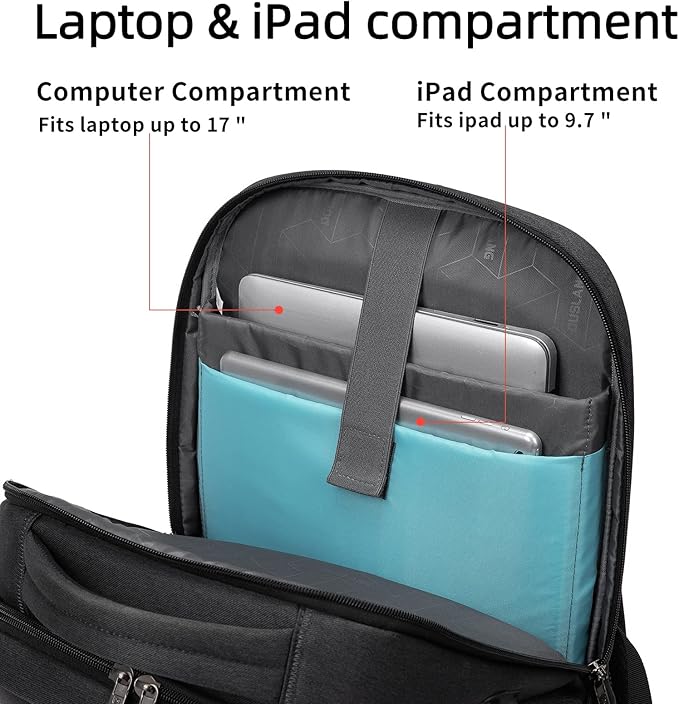 DUSLANG 17 Inch Laptop Backpack for Travel Water Resistant College Backpack for Men Women Laptop Bag with USB Charging Port and Clear Cosmetic Bag, Black