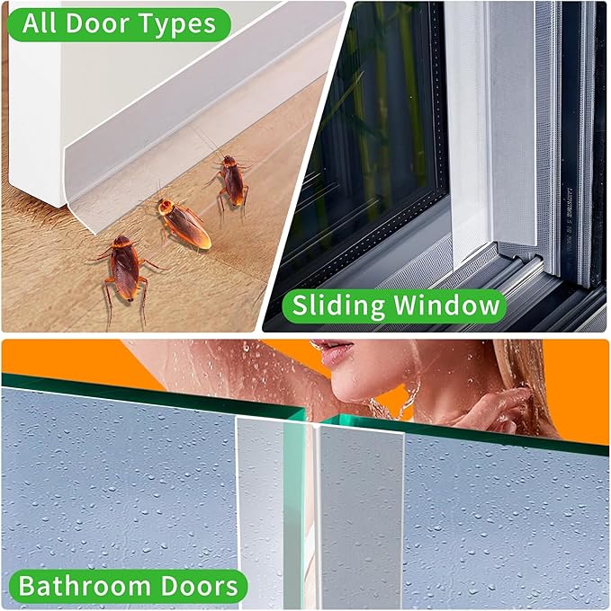 Weather Stripping Door Seal – Door Seal Strip for Door Frame Side, Window, Shower Door Bottom Seal, Strong Adhesive Silicone Draft Stopper for Weatherproofing and Noise Reduction, 1.4in Black