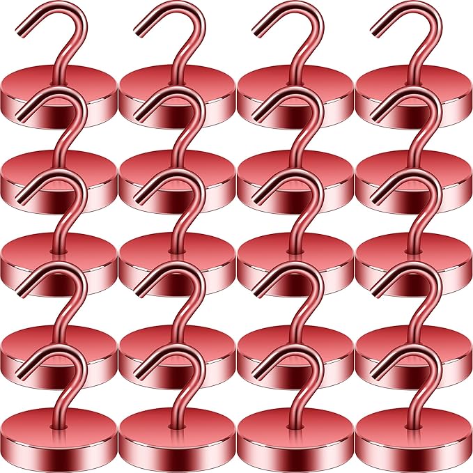 Neosmuk Magnetic Hooks, Cruise Ship Essentials, 100lb+ Heavy Duty Magnetic Hooks for Cruise Cabins, Refrigerator, Grill, Hanging, and Travel | Extra Strong Must-Haves Magnet Hook,Red,Pack of 20