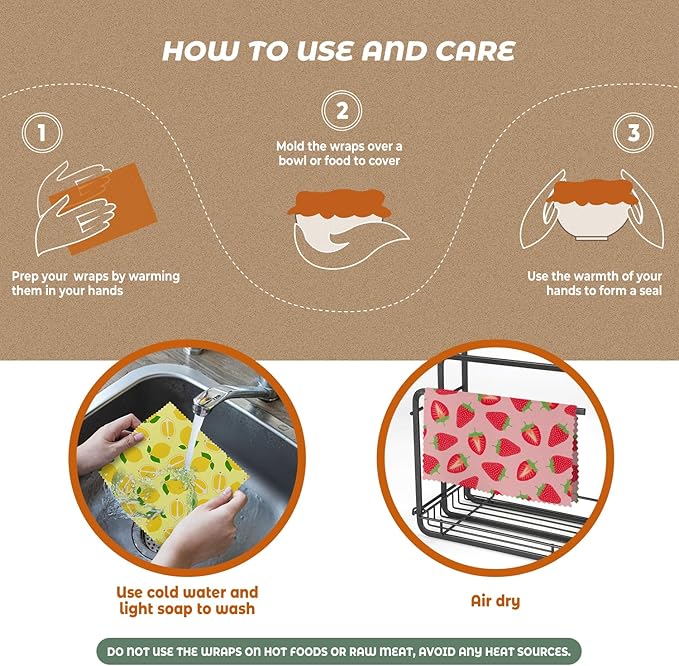 Akeeko Reusable Beeswax Food Wraps - Assorted 12 Pack, Reusable, Plastic-Free Food Storage, Sustainable Gifts, 3 Sizes (6S,4M,2L)