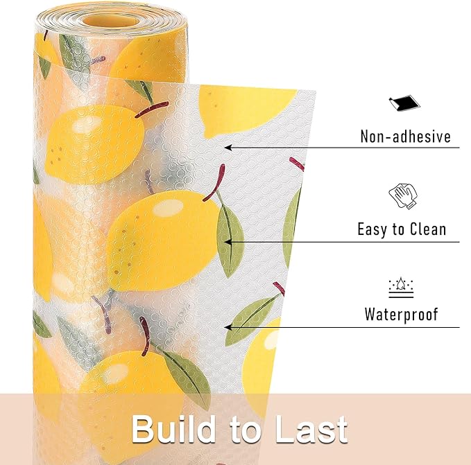 Cooyes Shelf Liner, Non-Adhesive Cabinet Liners for Kitchen Drawers, Shelves, Refrigerator, Pantry Storage, Bathroom Closet, Fridge, Durable Waterproof EVA Mats(11.8" W x 360" L, Yellow Lemon)