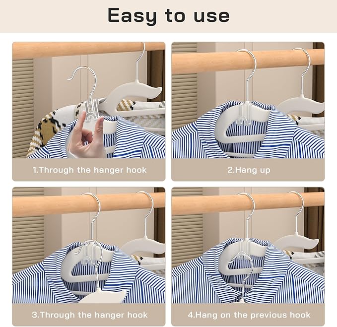 Tinfol 100pc Clear Connector Hooks, Space Saving Hooks for Closet Organizers, Heavy Duty Clothes Hanger Extender Hook for Hangers (Transparent)