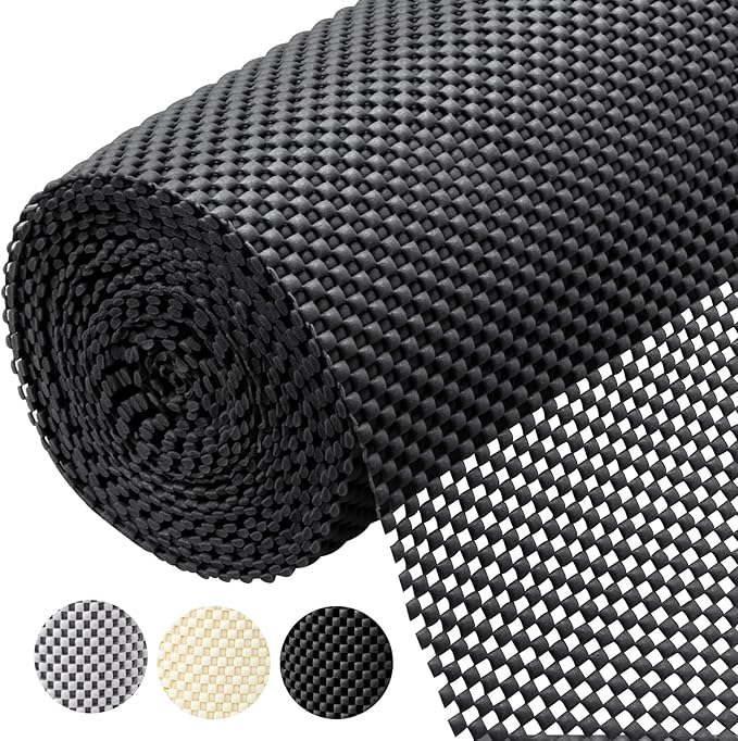 BALEINE Cabinet Liner, Drawer and Shelf Liner for Kitchen Cabinets Non-Adhesive, Non-Slip Protect Desks, Cupboard, Drawers, Shelves, Tableware (12 in x 20 Ft, Black)