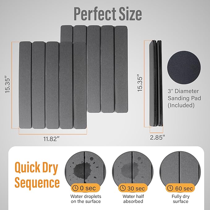 Large Foldable Stone Dish Drying Mat - Diatomaceous Earth, 2 Pack (12"x16" Each) or 24"x16" Combined - Fast Dry, Anti-Slip Pad, Sanding Tool & Instruction Manual for Kitchen and Bathroom, Dark Gray