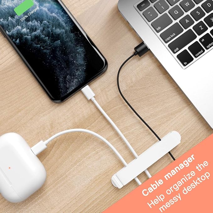 pzoz Cable Clips, 3 Pack Cord Organizer Charger Cable Management for Organizing Home Office Desk Phone Car Cable Wire, Self Adhesive Cord Holders (White)