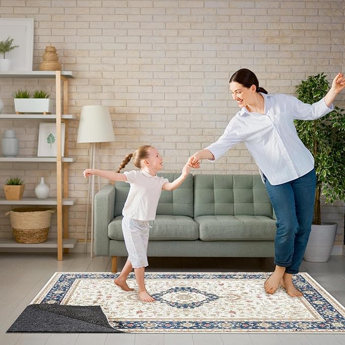 Non-Slip Rug Pads 1/4" Thick, 7x9Ft Waterproof Rugs Non Skid Rug Pad for All Floors and Finishes Durable Hardwood Floor Protective Felt Keeps Rugs in Place, Safe and Secure