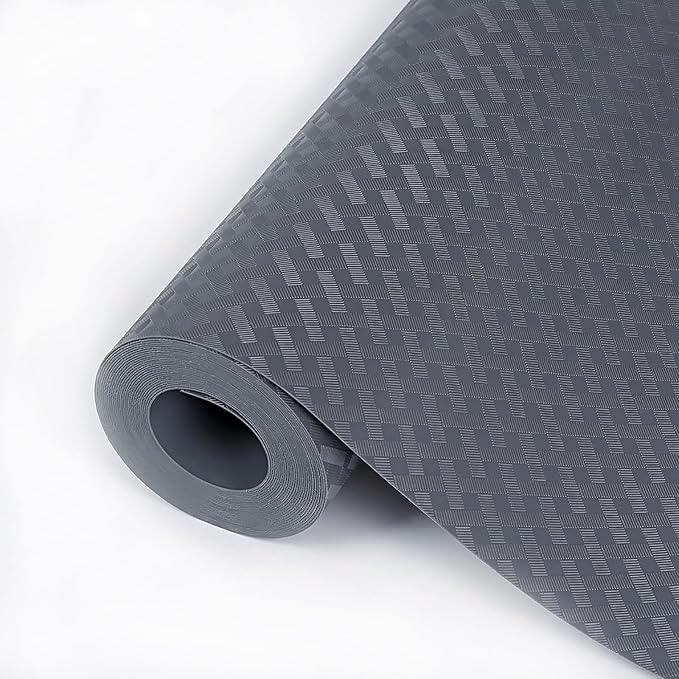 Hersvin Shelf Liners 12 in x 20 ft EVA Drawer Mats, Non-Adhesive Cupboard Pad, Kitchen Cabinet Lining Fridge Cushion (Gray Crossed Stripe, 30.5x610cm)