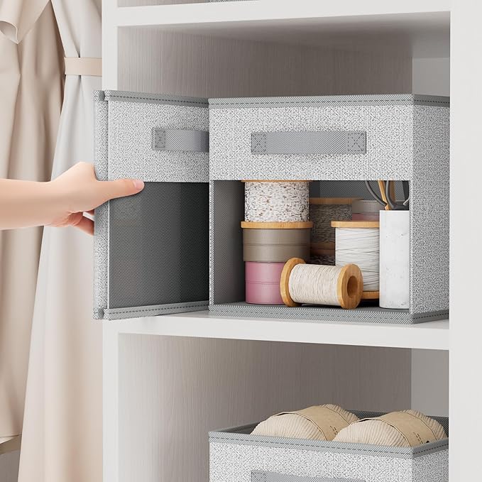 DIMJ Collapsible Storage Cubes, 6 Packs Cube Storage Bins with Window, Fabric Storage Baskets for Shelves, Closet Storage Boxes for Clothes, Toys, Books, 11 Inches Blended Sundries