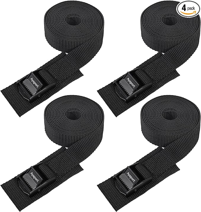 Ayaport Lashing Straps with Buckles Adjustable Cam Buckle Tie Down Cinch Strap for Packing Black 4 Pack