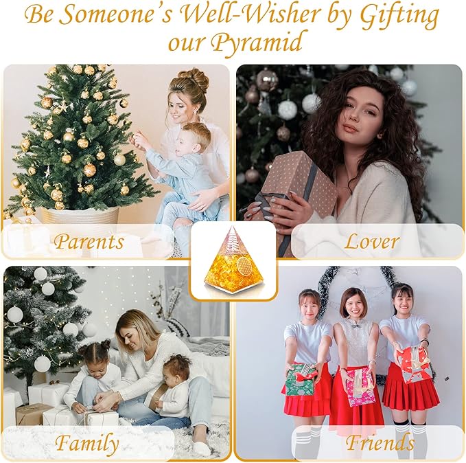 Orgone Citrine Pyramid for Success Handcrafted Orgonite Crystal Pyramid for Energy Balance, Meditation, Home Decor & Chakra Support