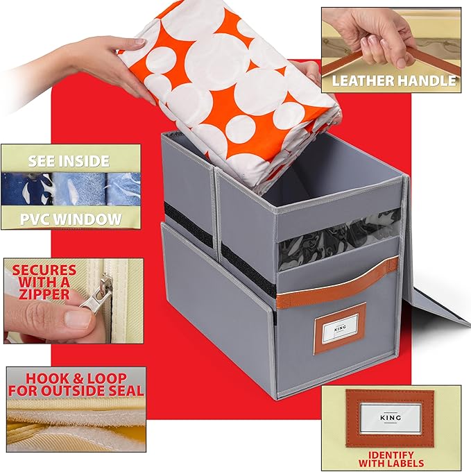 Bed Sheet Storage Organizer, Non-woven Fabric, 15x13x9.5 Inches, Clear Window, Modern Style, Rectangular, Zipper Closure (Grey, 1-pack)