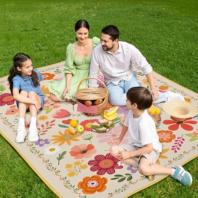 Extra Large Picnic Blankets Waterproof Foldable (60 "x 80") Beach Blanket Waterproof Sandproof,3-Layer Thicking Mat Outdoor Packable Camping Blanket