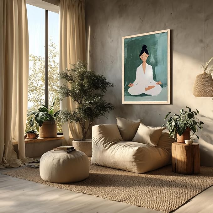 GELDSTEI Wood Framed Zen Wall Art, Tranquil Meditation Wall Decor, Yoga Girl Canvas Painting, Spiritual Aesthetic Picture, Calming Mindfulness Poster Print for Living Room Spa Yoga Studio 12"x16"