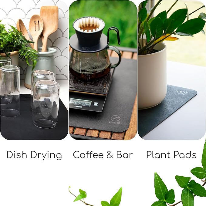 Ternal DripGuards Absorbent Counter Mat 2-Pack | Waterproof, Quick-Dry Coffee Bar Mat for Kitchen, Sink & Drink Station | Non-Slip, Spill-Proof Protector for Water, Oil & Syrup [3 x12in].