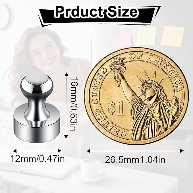 Metallic Magnets, Refrigerator Magnets, 40 Pack Silver Magnetic Push Pins, Strong Fridge Magnets, Multi-use Whiteboard Magnets Perfect for Kitchen Office Classroom