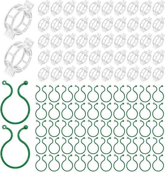 400 Pcs Plant Support Clips, 2 Types in 1 Pack, Plastic Garden Clips for Tomato, Grape, Cucumber, Vine Plants, Reusable Plant Clips for Climbing Plants (Green White)