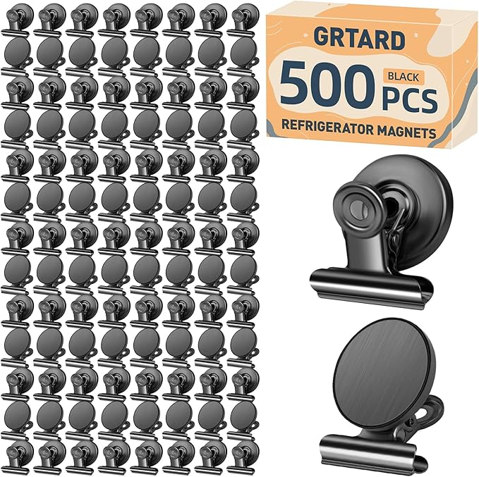 Grtard 500-pack Magnetic Clips Heavy Duty, Black Magnet Clips for Fridge, Refrigerator Magnets, Scratch-Free Magnets with Clip, Strong Magnetic Clip for Whiteboard, Refrigerator, Locker, Classroom