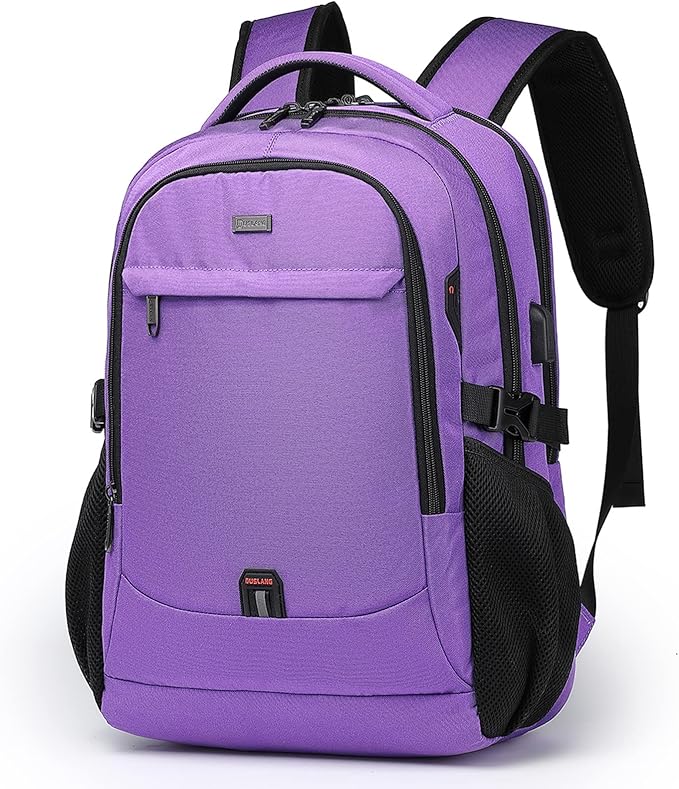 DUSLANG 17 Inch Laptop Backpack for Travel, Water Resistant College Backpack for Women, Laptop Bag with USB Charging Port, Work Backpack, Purple