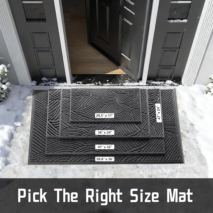 Yimobra Doormat Indoor Outdoor Entrance, Simple Stripes, All-Weather Waterproof & Non-Slip Mat for Front Door, Heavy Duty Polyester Welcome Mat for Garage, Patio-60x36，Dark Grey