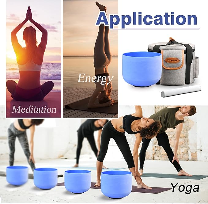 RYAN DVAN 8” G Note Blue Frosted Throat Chakra Crystal Singing Bowl with Free Heavy-Duty Carrying Case and Suede Striker O-Ring