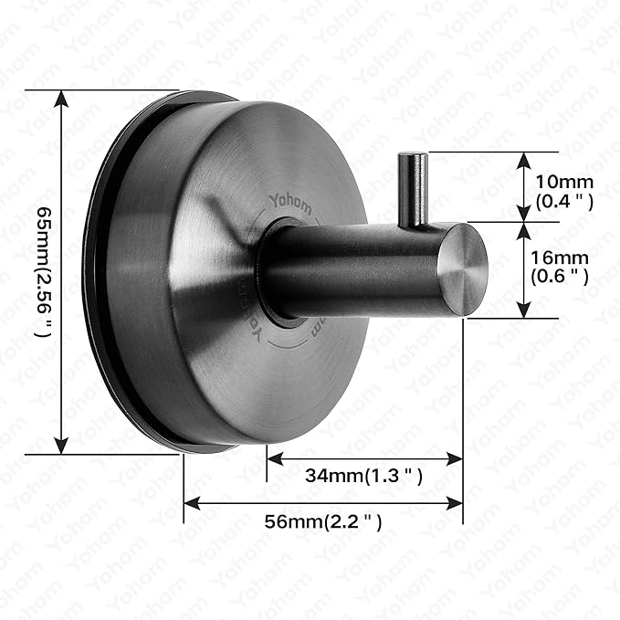 YOHOM Suction Cup Hooks Shower Towel Holder Stainless Steel Vacuum Bathroom Shower Hook Suction Towel Rack Kitchen Organizer for Bathrobe Loofah Washcloth Brushed Black 4 Pcs