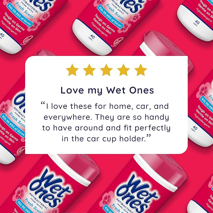 Wet Ones Antibacterial Hand Wipes, Fresh Scent, Packaging May Vary, White, 40 Count