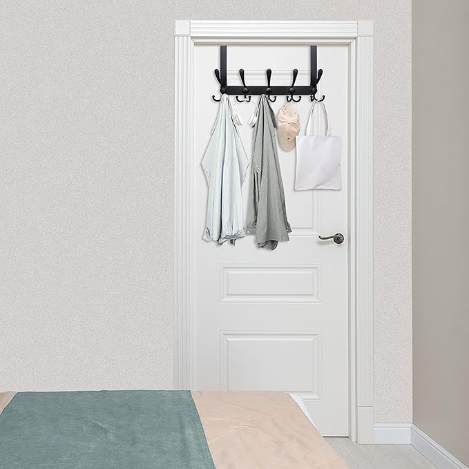 WEBI Over The Door Hooks,Over The Door Towel Rack,Door Hooks for Hanging,Door Coat Hanger Door Coat Rack for Towels,Clothes,Bathroom,Black