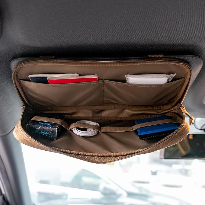 EXCELLENT ELITE SPANKER Car Sun Visor Organizer Auto Interior Accessories Visor Storage Pouch Holder for Car, SUV, Truck with Multi-Pocket (Coyote Brown)