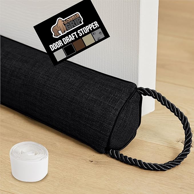 GORILLA GRIP Door Draft Stopper for Bottom of Doors, Sweep Weather Stripping Seal Noise, Cold Air Blocker, Soundproofing, Warmth Sealer, Easy Install Gap Filler, Home Essentials, 32 Inch, Black